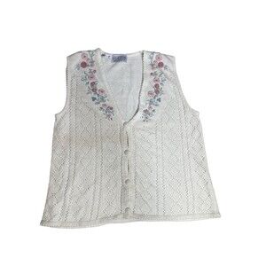 Vintage Jantzen Sweater Vest Medium Embroidered Grandma Grannycore Indie 90 knit